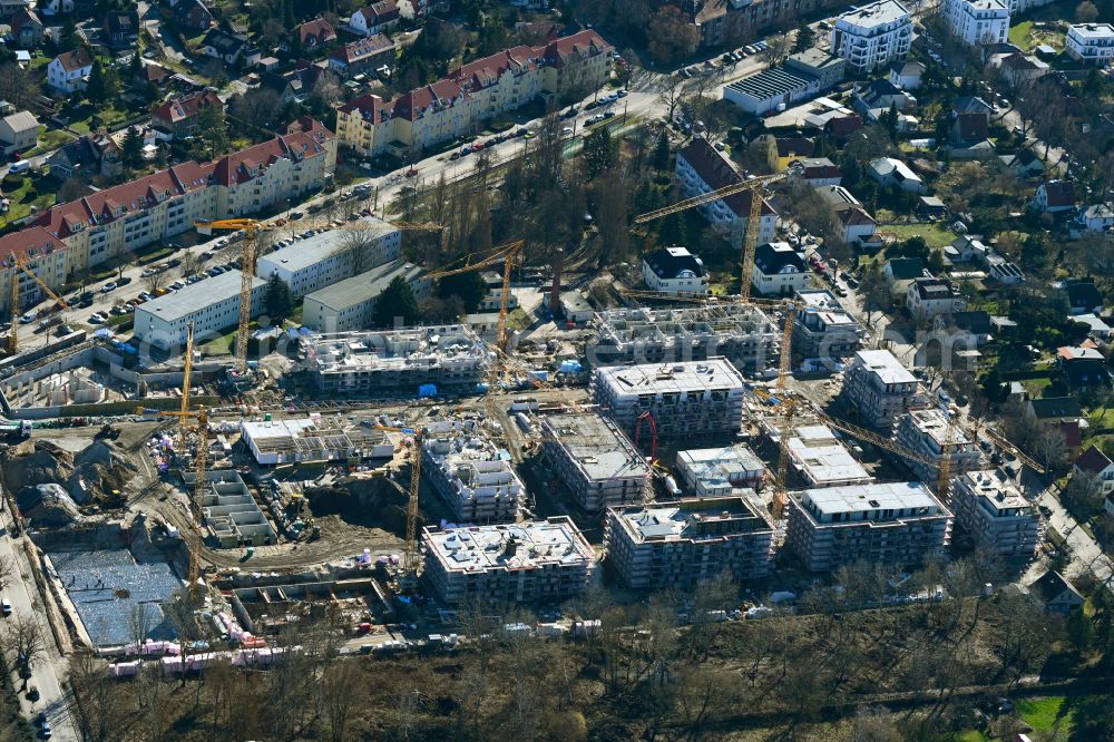 Aerial image Berlin - Construction site to build a new multi-family residential complex Quartier Iduna on Romain-Rolland-Strasse - Idunastrasse - Neukirchstrasse in the district Heinersdorf in Berlin, Germany