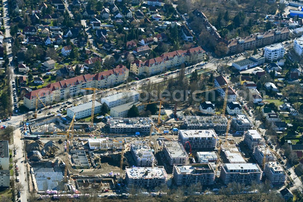 Aerial photograph Berlin - Construction site to build a new multi-family residential complex Quartier Iduna on Romain-Rolland-Strasse - Idunastrasse - Neukirchstrasse in the district Heinersdorf in Berlin, Germany