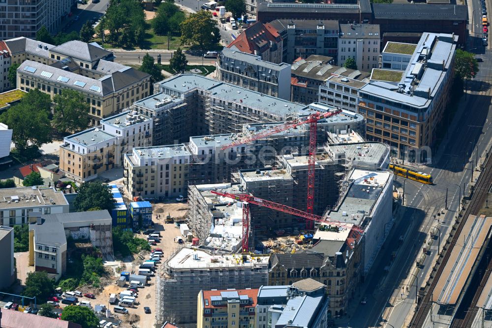 Aerial photograph Dresden - Construction site to build a new multi-family residential complex Quartier Am Schuetzengarten on street Amely-Boelte-Strasse, Koenneritzstrasse, Jahnstrasse, Schuetzengasse und Laurinstrasse in the district Wilsdruffer Vorstadt in Dresden in the state Saxony, Germany