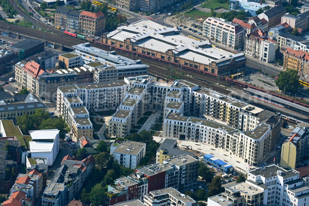 Dresden from above - Construction site to build a new multi-family residential complex Quartier Am Schuetzengarten on street Amely-Boelte-Strasse, Koenneritzstrasse, Jahnstrasse, Schuetzengasse und Laurinstrasse in the district Wilsdruffer Vorstadt in Dresden in the state Saxony, Germany