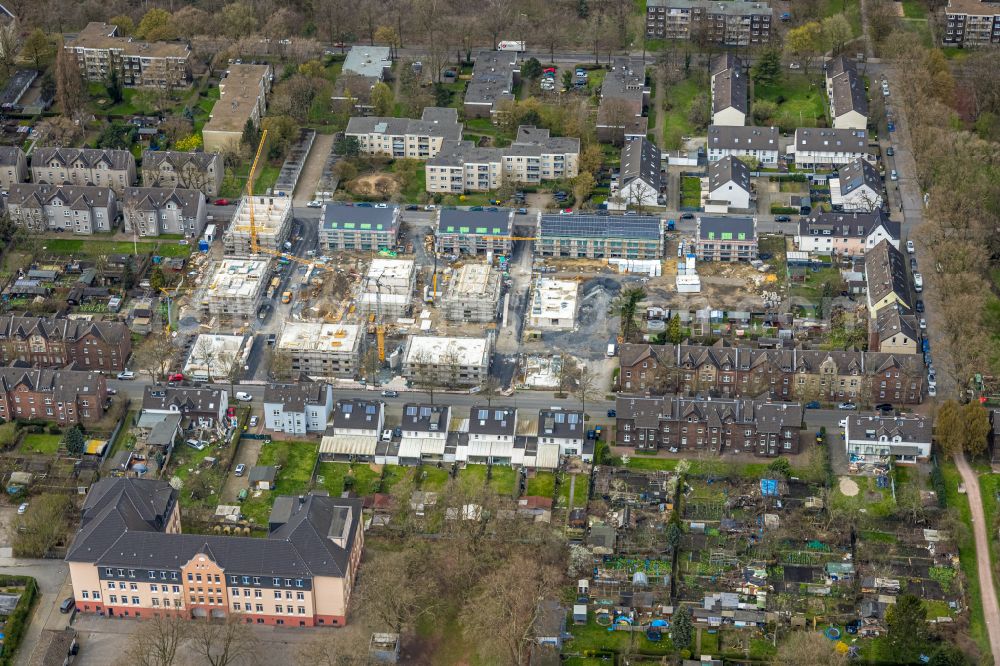 Aerial photograph Duisburg - Construction site to build a new multi-family residential complex Rueckertstrasse - Halfmannstrasse in the district Obermarxloh in Duisburg at Ruhrgebiet in the state North Rhine-Westphalia, Germany