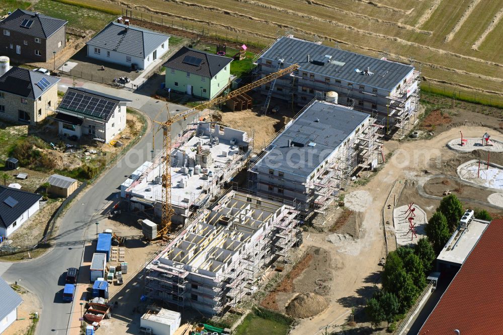 Aerial image Bernau - Construction site to build a new multi-family residential complex Refugium Heideglueck in the district Schoenow in Bernau in the state Brandenburg, Germany