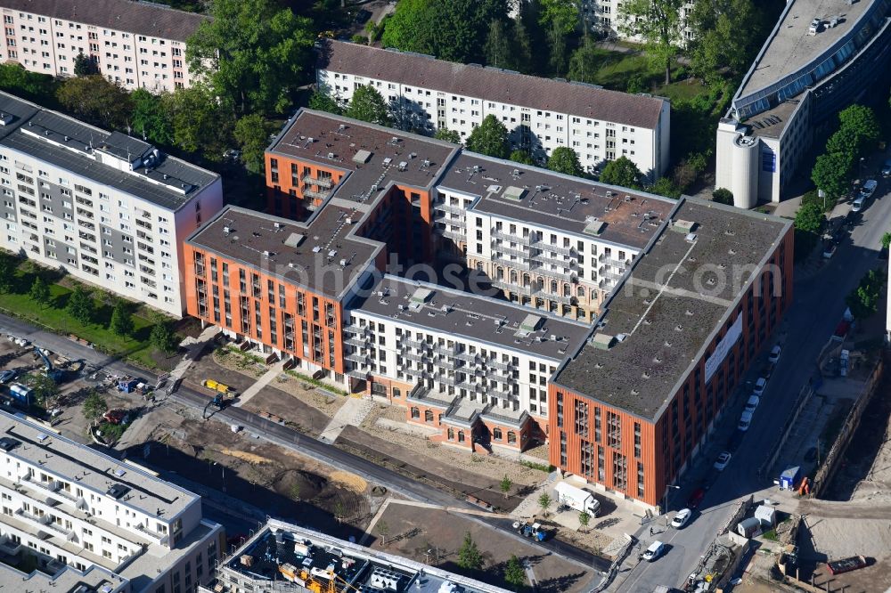 Aerial photograph Dresden - New multi-family residential complex Residenz on Postplatz on Annenstrasse in the old town of Dresden in the state Saxony, Germany