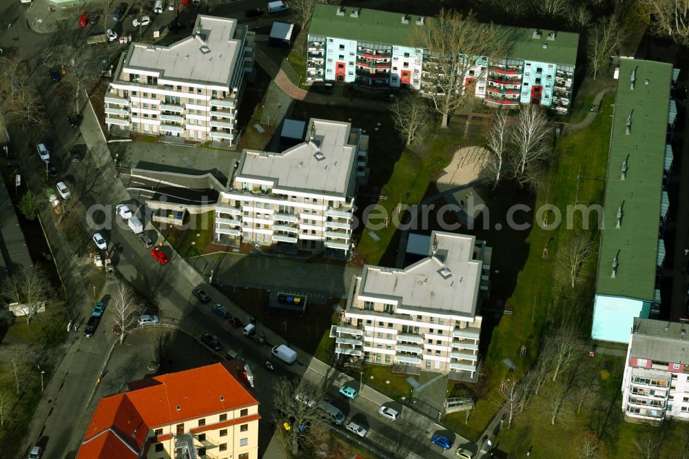 Aerial image Berlin - New construction of a multi-family residential complex at Rudower Strasse and Koellnische Strasse in the Schoeneweide district of Berlin, Germany