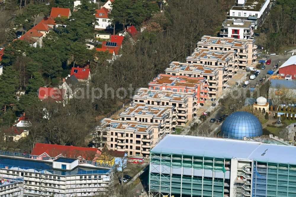 Potsdam from the bird's eye view: Construction site to build a new multi-family residential complex The Seven on street Emil-Jannings-Strasse in the district Babelsberg Sued in Potsdam in the state Brandenburg, Germany