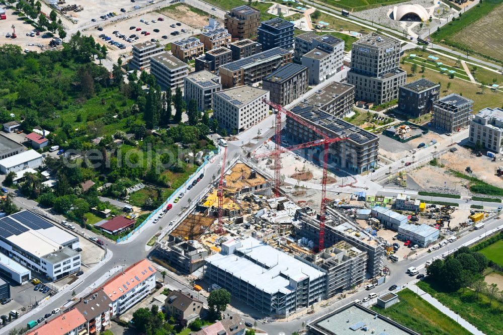 Mannheim from above - Construction site to build a new multi-family residential complex SPINELLI on Duerkheimer Strasse - Voelklinger Strasse - Saarbruecker Strasse in the district Kaefertal in Mannheim in the state Baden-Wuerttemberg, Germany