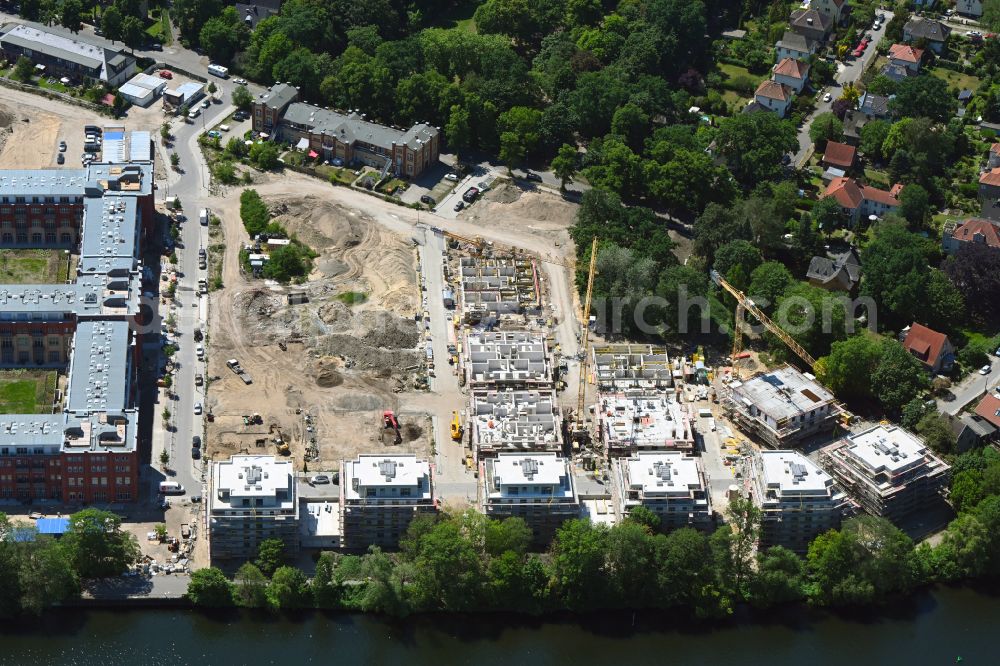 Berlin from above - Construction site to build a new multi-family residential complex SPREEQUARTIER SPINDLERSFELD on street Carl-Spindler-Strasse in the district Koepenick in Berlin, Germany