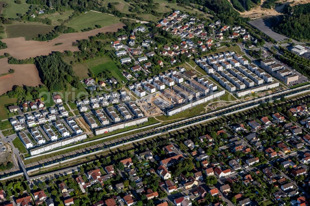 Aerial image Regensburg - Construction site to build a new multi-family residential complex Wohnen in den Obstgaerten between Glashuettenstrasse and Pilsen Allee in the district Brandlberg in Regensburg in the state Bavaria, Germany