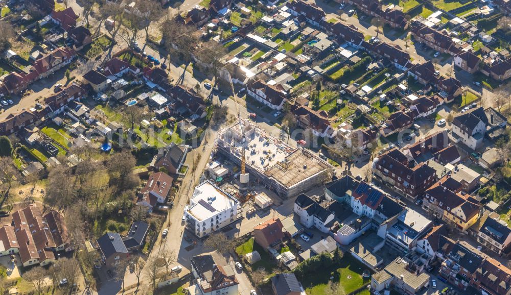 Ahlen from above - Construction site to build a new multi-family residential complex between Wichernstrasse - Knappenweg - Hansastrasse in Ahlen in the state North Rhine-Westphalia, Germany