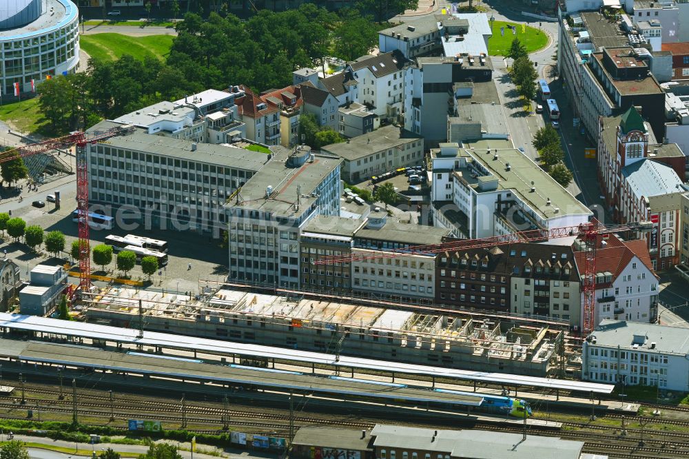 Aerial image Bielefeld - Construction site for a new micro apartment complex of GBI Group GmbH on street Bahnhofstrasse in the district Mitte in Bielefeld in the state North Rhine-Westphalia, Germany