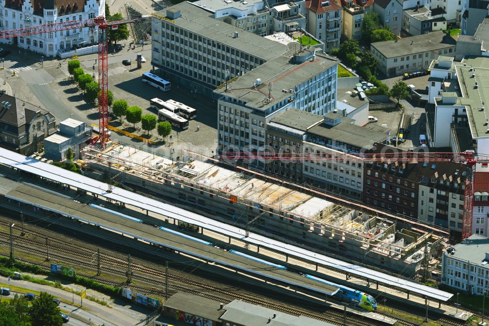 Aerial photograph Bielefeld - Construction site for a new micro apartment complex of GBI Group GmbH on street Bahnhofstrasse in the district Mitte in Bielefeld in the state North Rhine-Westphalia, Germany