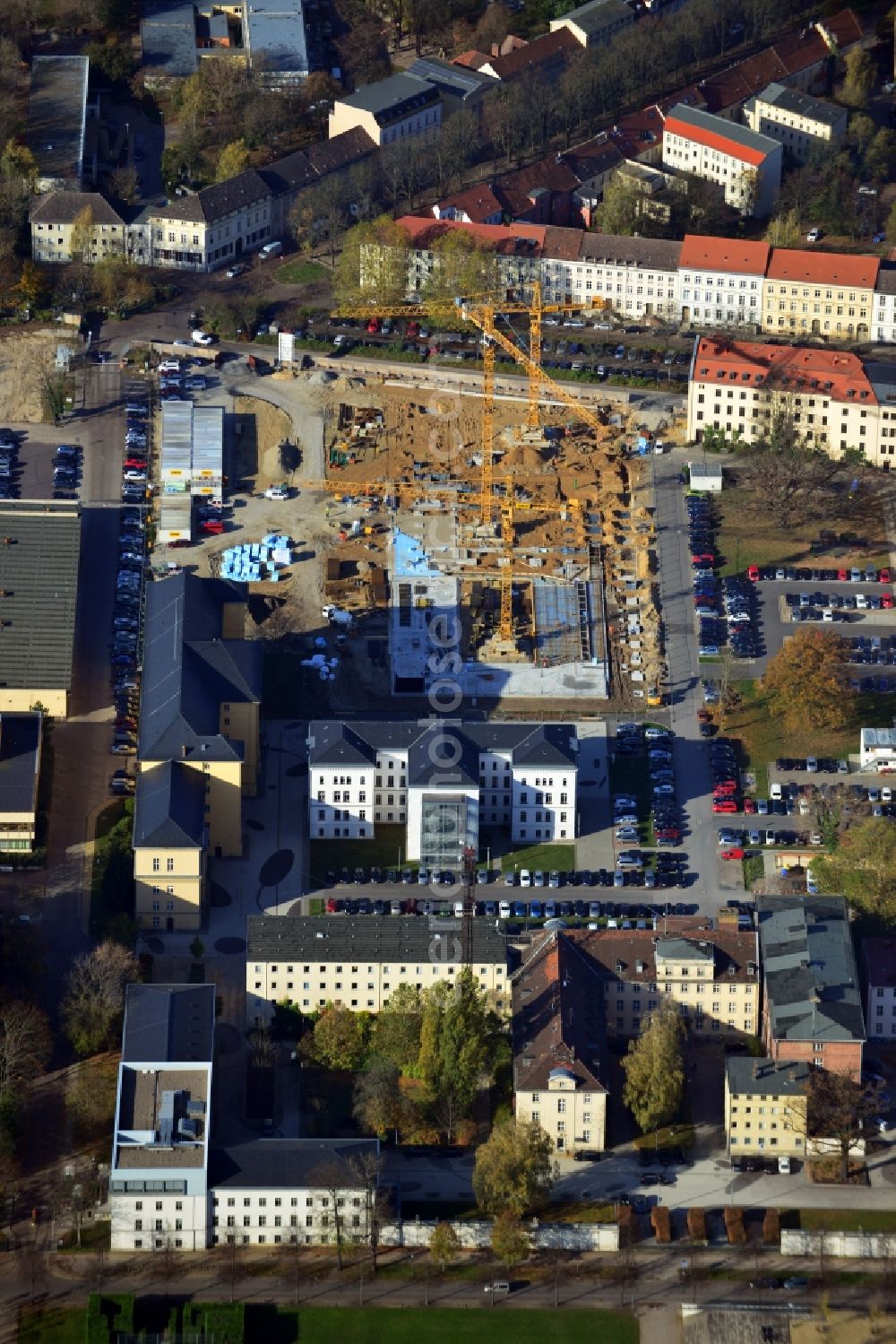 Aerial photograph Potsdam - Vew of the new construction of ministries in Potsdam in the state of Brandenburg