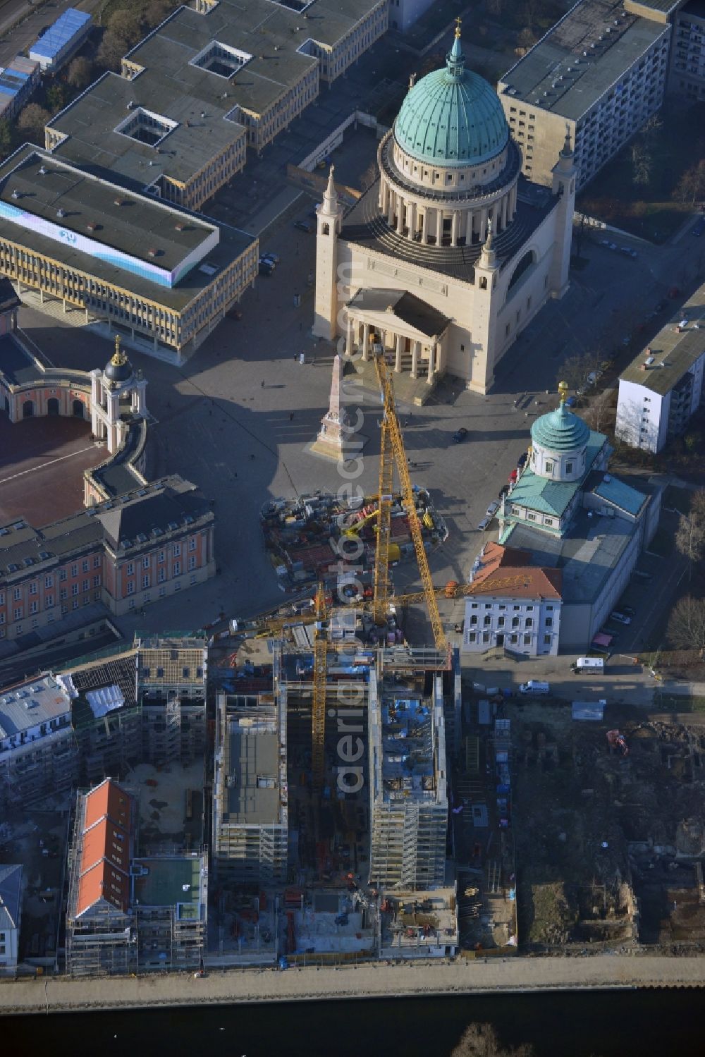 Potsdam from above - Construction site of Museum building ensemble Museum Barberini on Humboldtstrasse in the district Innenstadt in Potsdam in the state Brandenburg, Germany