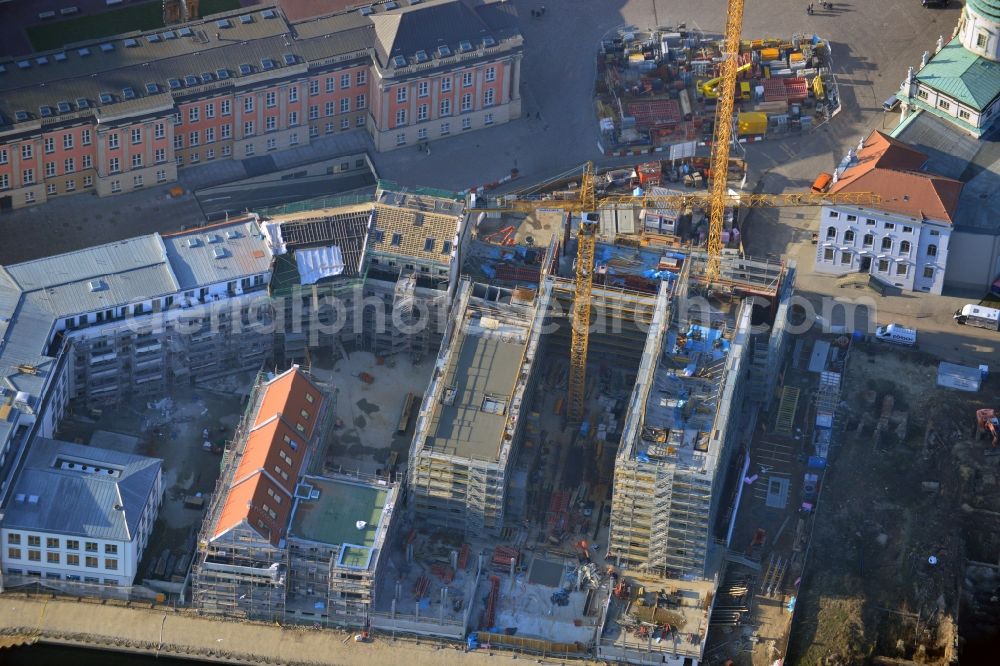 Potsdam from the bird's eye view: Construction site of Museum building ensemble Museum Barberini on Humboldtstrasse in the district Innenstadt in Potsdam in the state Brandenburg, Germany