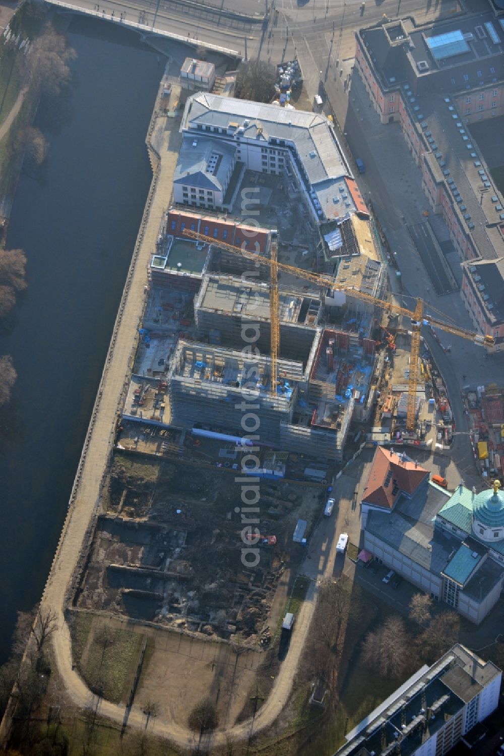 Aerial image Potsdam - Construction site of Museum building ensemble Museum Barberini on Humboldtstrasse in the district Innenstadt in Potsdam in the state Brandenburg, Germany