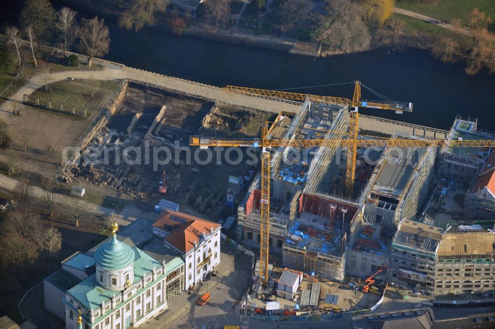 Potsdam from the bird's eye view: Construction site of Museum building ensemble Museum Barberini on Humboldtstrasse in the district Innenstadt in Potsdam in the state Brandenburg, Germany