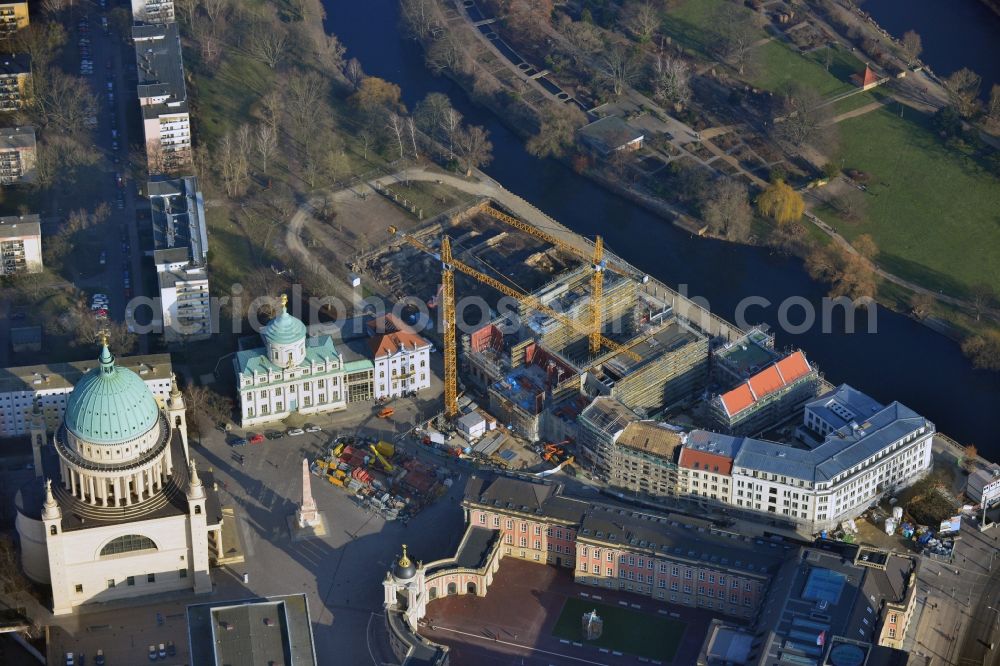 Potsdam from above - Construction site of Museum building ensemble Museum Barberini on Humboldtstrasse in the district Innenstadt in Potsdam in the state Brandenburg, Germany