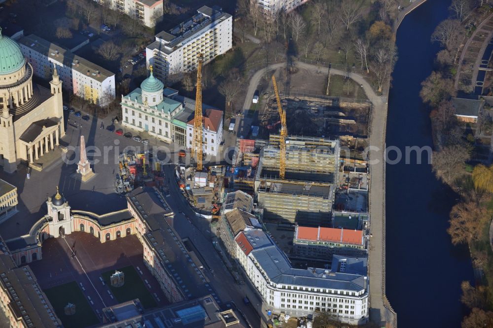 Aerial image Potsdam - Construction site of Museum building ensemble Museum Barberini on Humboldtstrasse in the district Innenstadt in Potsdam in the state Brandenburg, Germany