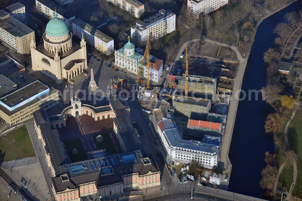 Aerial photograph Potsdam - Construction site of Museum building ensemble Museum Barberini on Humboldtstrasse in the district Innenstadt in Potsdam in the state Brandenburg, Germany