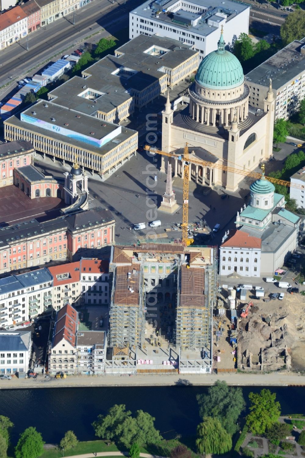 Aerial image Potsdam - Construction site of Museum building ensemble Museum Barberini on Humboldtstrasse in the district Innenstadt in Potsdam in the state Brandenburg, Germany