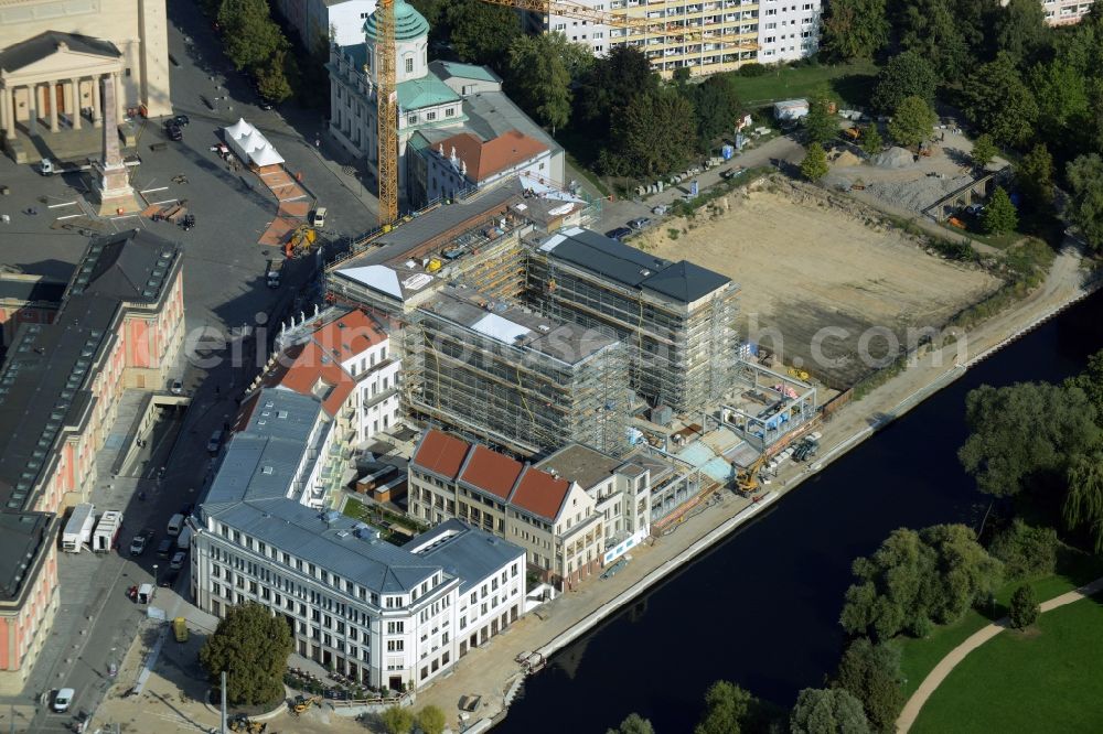 Potsdam from the bird's eye view: Construction site of Museum building ensemble Museum Barberini on Humboldtstrasse in the district Innenstadt in Potsdam in the state Brandenburg, Germany