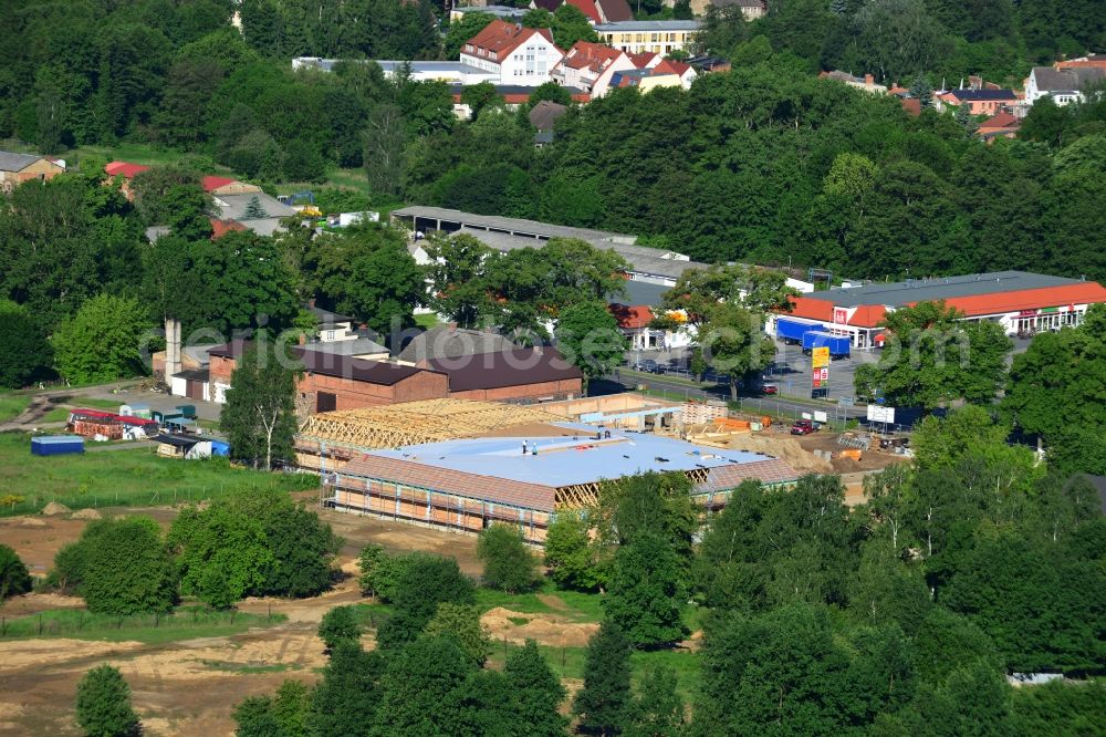 Werneuchen from above - Construction of the local ALDI- shopping center on the B 158 in Werneuchen in Brandenburg