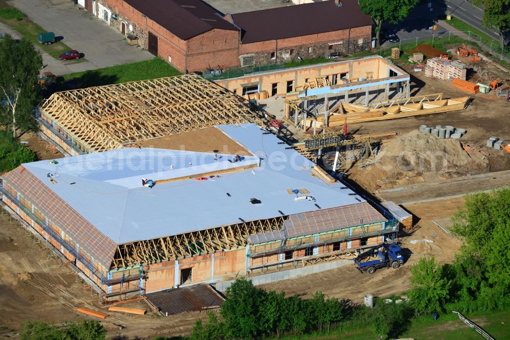 Aerial photograph Werneuchen - Construction of the local ALDI- shopping center on the B 158 in Werneuchen in Brandenburg