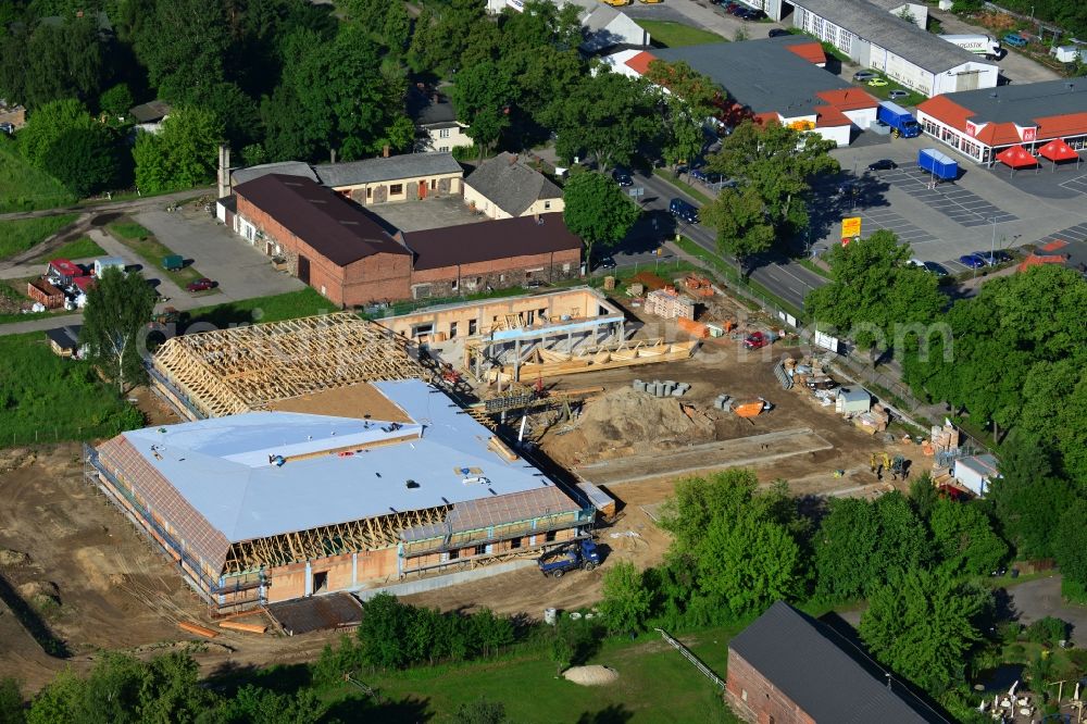 Werneuchen from above - Construction of the local ALDI- shopping center on the B 158 in Werneuchen in Brandenburg