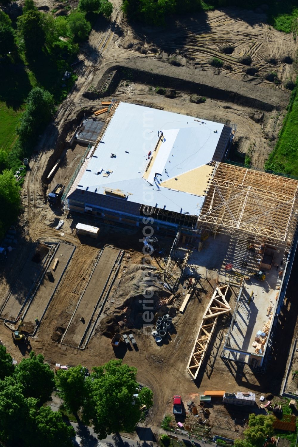 Aerial photograph Werneuchen - Construction of the local ALDI- shopping center on the B 158 in Werneuchen in Brandenburg