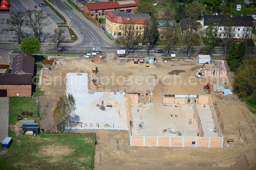 Aerial image Werneuchen - Construction of the local ALDI- shopping center on the B 158 in Werneuchen in Brandenburg