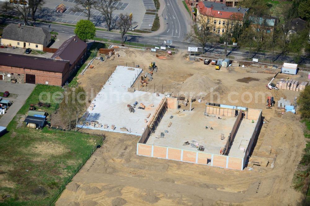 Aerial photograph Werneuchen - Construction of the local ALDI- shopping center on the B 158 in Werneuchen in Brandenburg