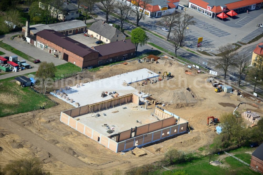 Aerial image Werneuchen - Construction of the local ALDI- shopping center on the B 158 in Werneuchen in Brandenburg