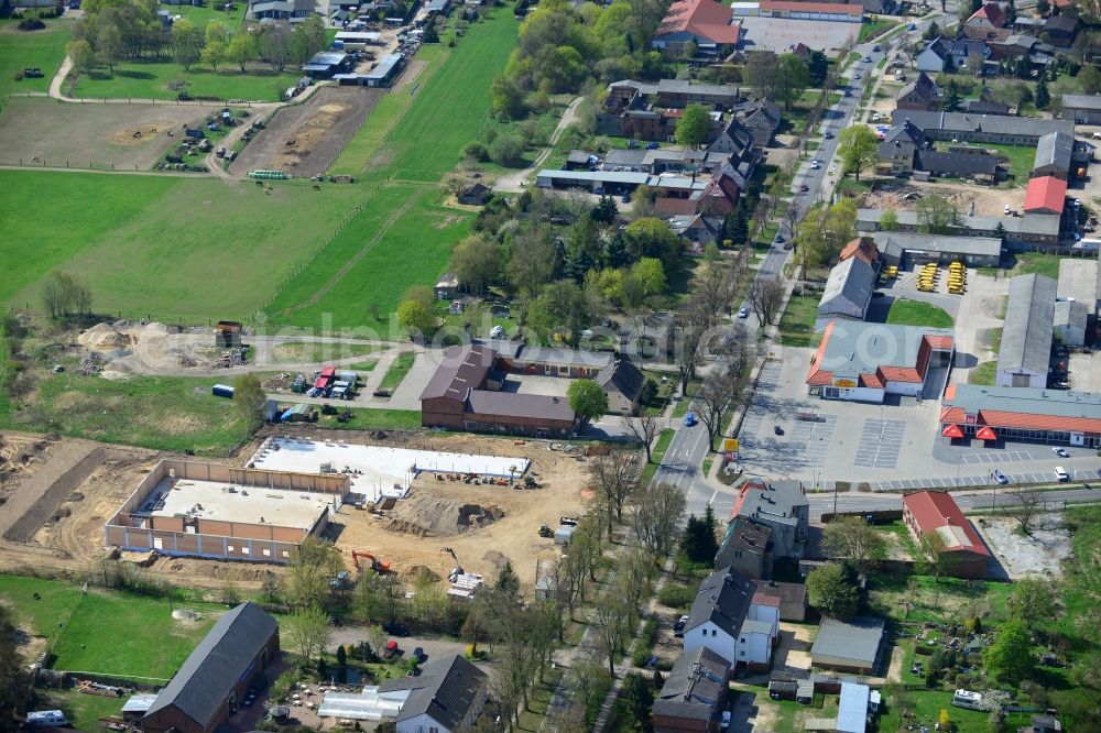 Werneuchen from above - Construction of the local ALDI- shopping center on the B 158 in Werneuchen in Brandenburg