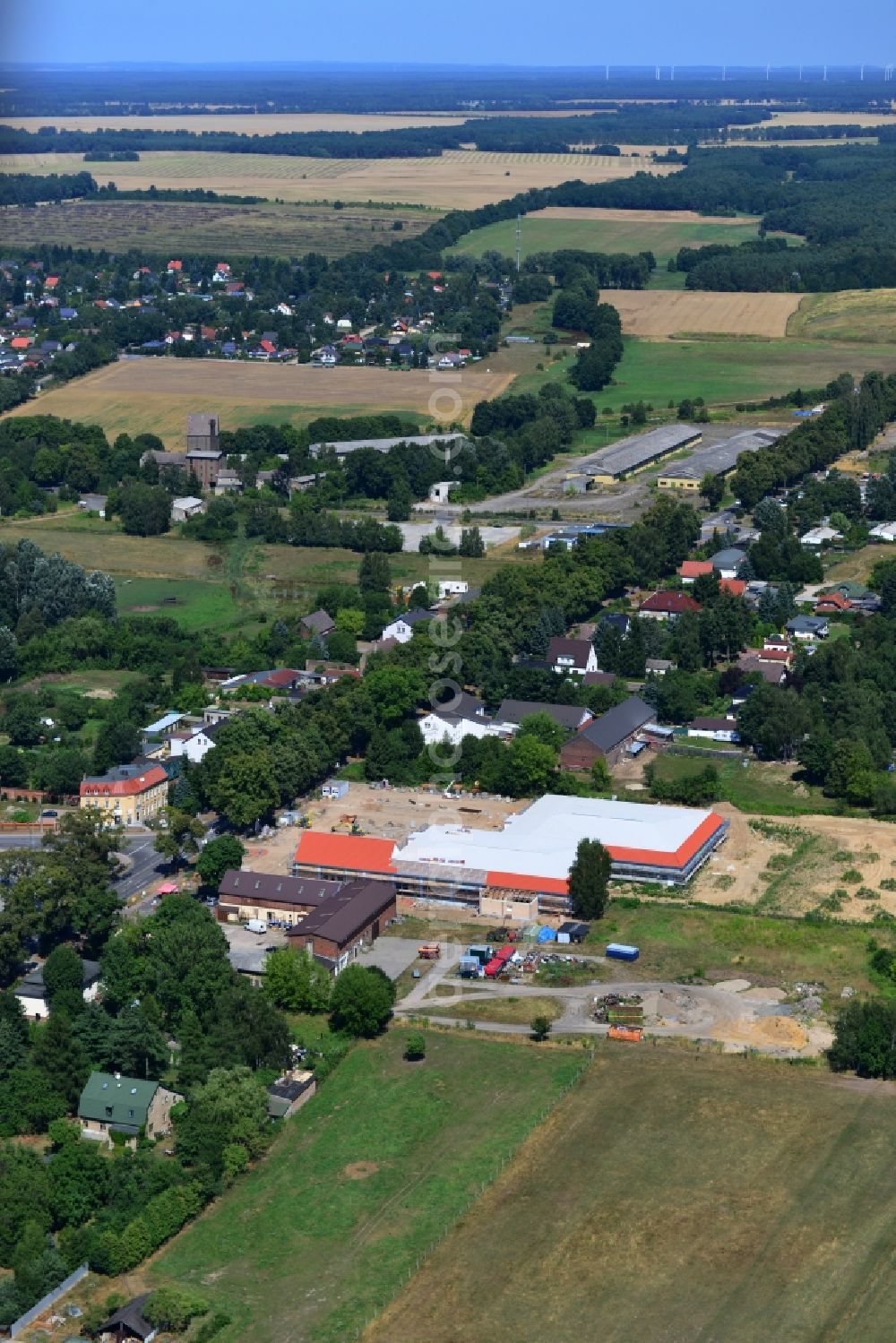 Aerial image Werneuchen - Construction of the local ALDI- shopping center on the B 158 in Werneuchen in Brandenburg