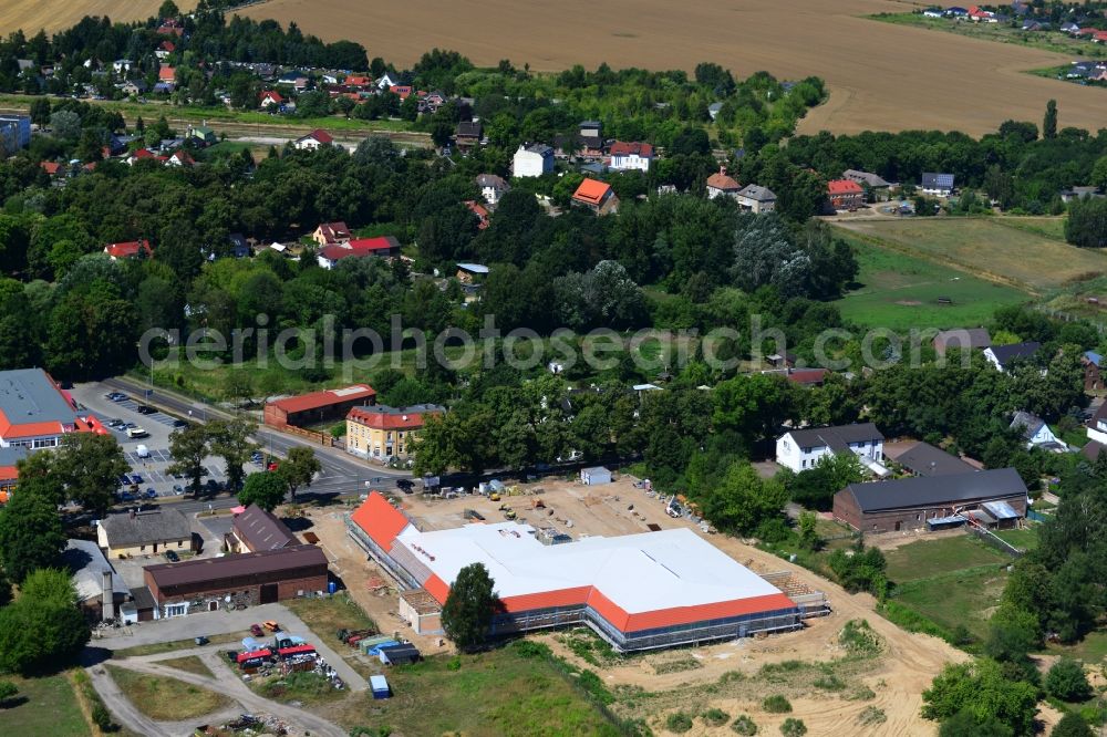 Werneuchen from above - Construction of the local ALDI- shopping center on the B 158 in Werneuchen in Brandenburg