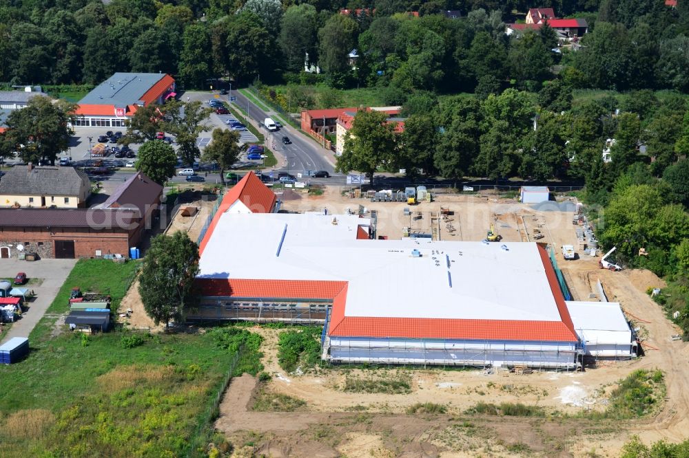 Werneuchen from above - Construction of the local ALDI- shopping center on the B 158 in Werneuchen in Brandenburg