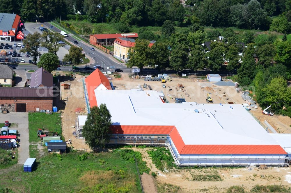 Werneuchen from above - Construction of the local ALDI- shopping center on the B 158 in Werneuchen in Brandenburg