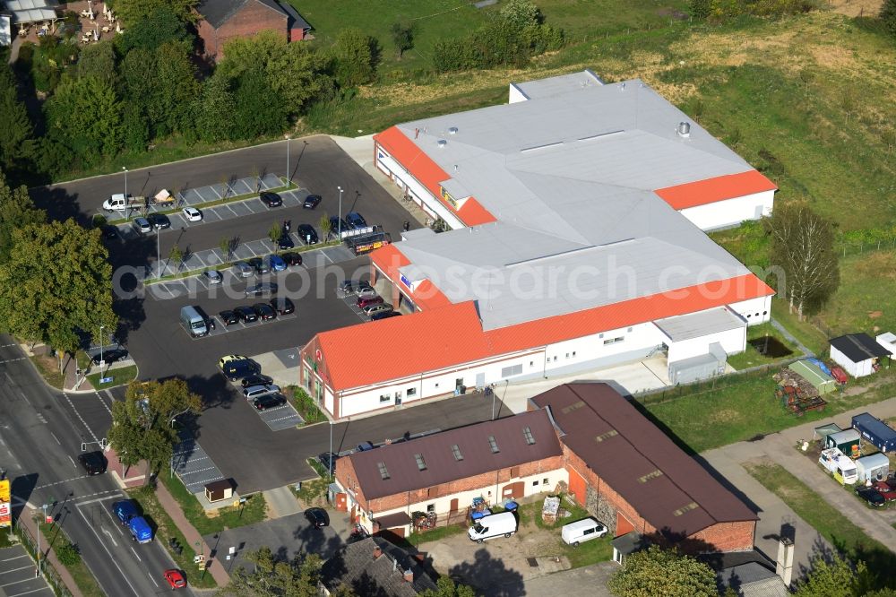 Aerial image Werneuchen - Construction of the local ALDI- shopping center on the B 158 in Werneuchen in Brandenburg