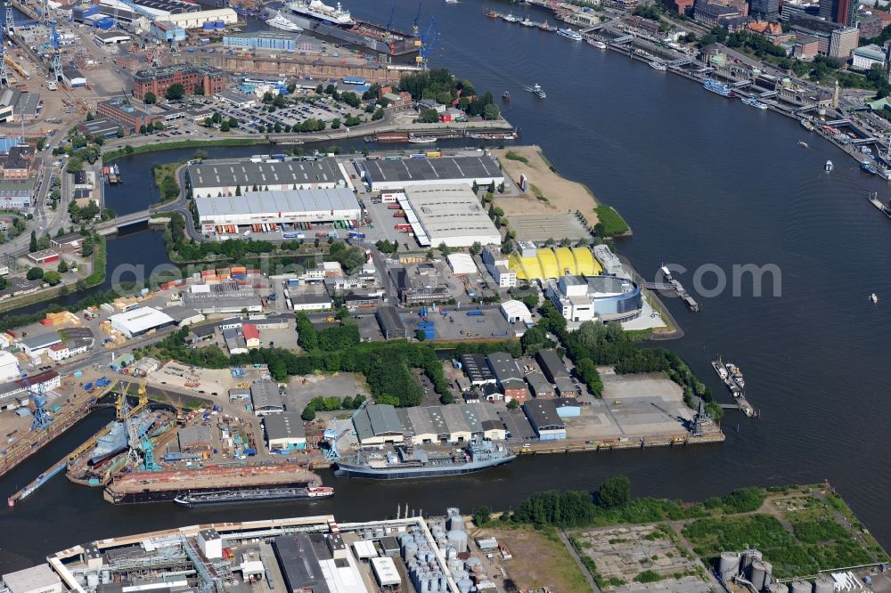 Aerial image Hamburg - Building of the new Musical Theatre, Stage entertainment on the banks of the Elbe in Hamburg Steinwerder