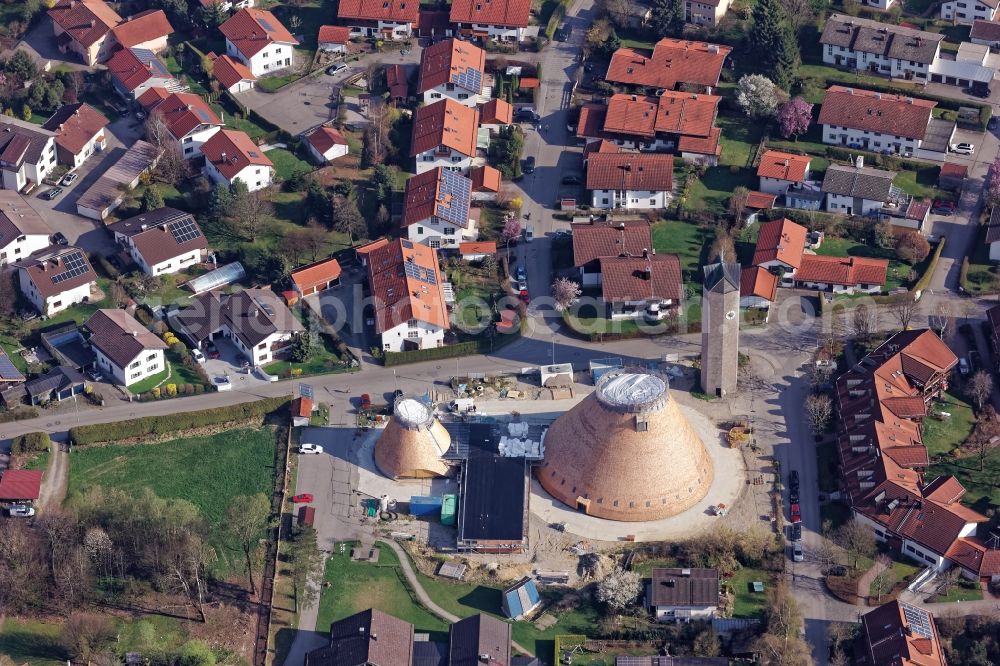 Holzkirchen from above - Church building St. Josef in Holzkirchen in the state Bavaria