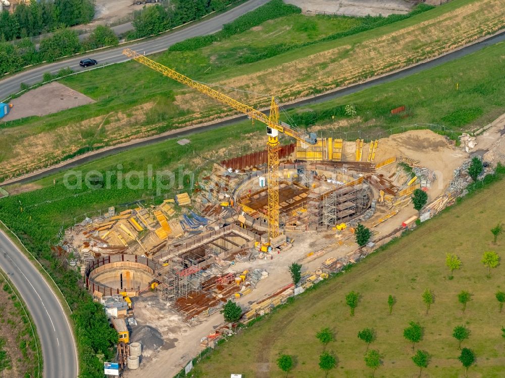 Gelsenkirchen from the bird's eye view: Construction site to build a new pumping station at the sewer at the Hueller Bach creek in Gelsenkirchen in the state of North Rhine-Westphalia