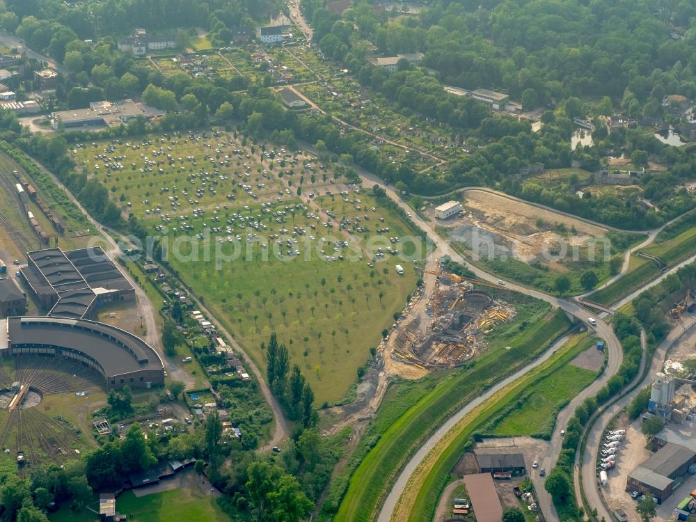 Gelsenkirchen from above - Construction site to build a new pumping station at the sewer at the Hueller Bach creek in Gelsenkirchen in the state of North Rhine-Westphalia