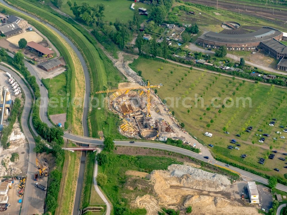 Gelsenkirchen from above - Construction site to build a new pumping station at the sewer at the Hueller Bach creek in Gelsenkirchen in the state of North Rhine-Westphalia