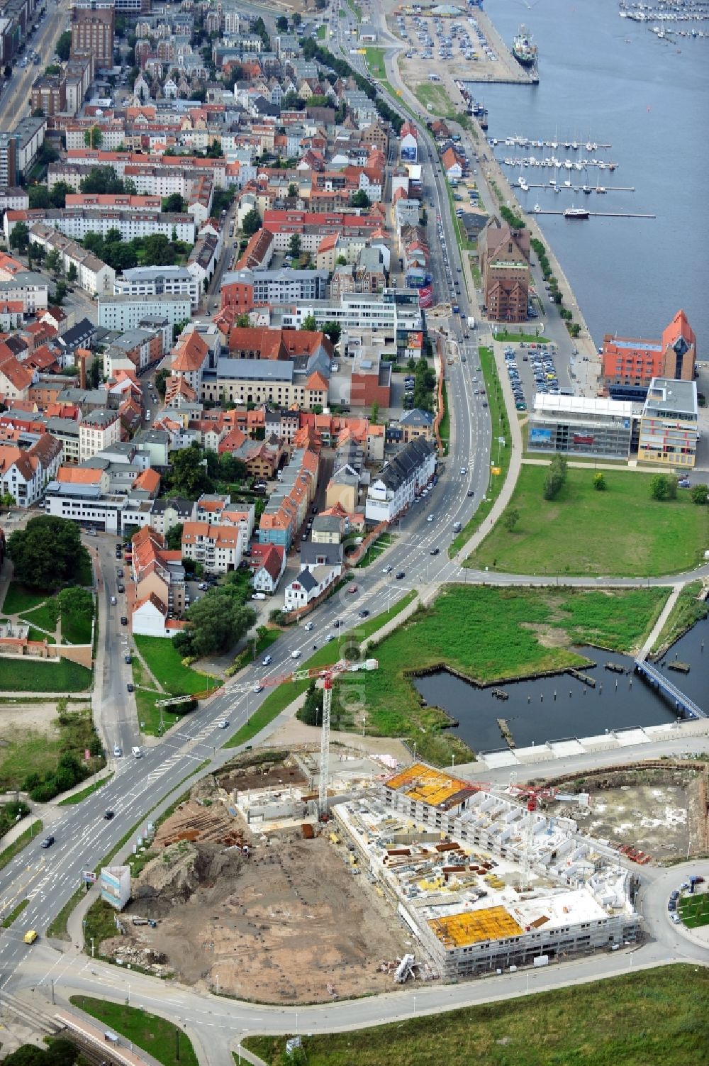 Rostock from the bird's eye view: View of construction site of Randstad office in Rostock in Mecklenburg-Western Pomerania