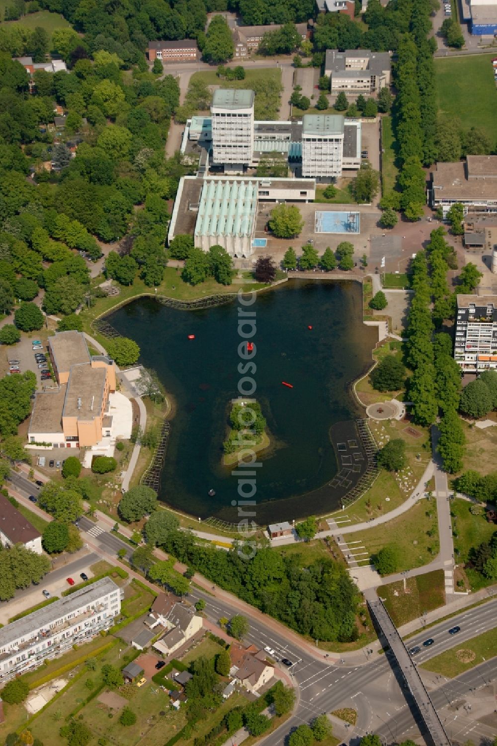 Marl from the bird's eye view: New Town Hall with Rathaussee in Marl in North Rhine-Westphalia