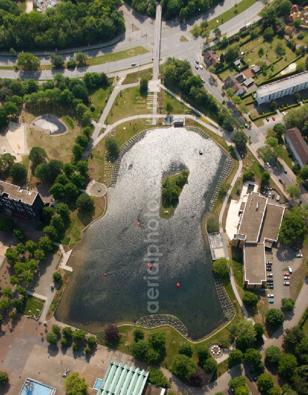 Aerial image Marl - New Town Hall with Rathaussee in Marl in North Rhine-Westphalia