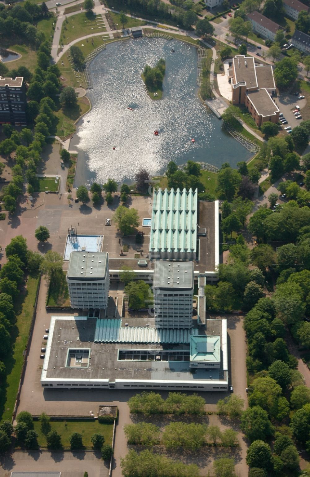 Marl from above - New Town Hall with Rathaussee in Marl in North Rhine-Westphalia