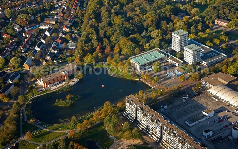 Aerial image Marl - New Town Hall with Rathaussee in Marl in North Rhine-Westphalia