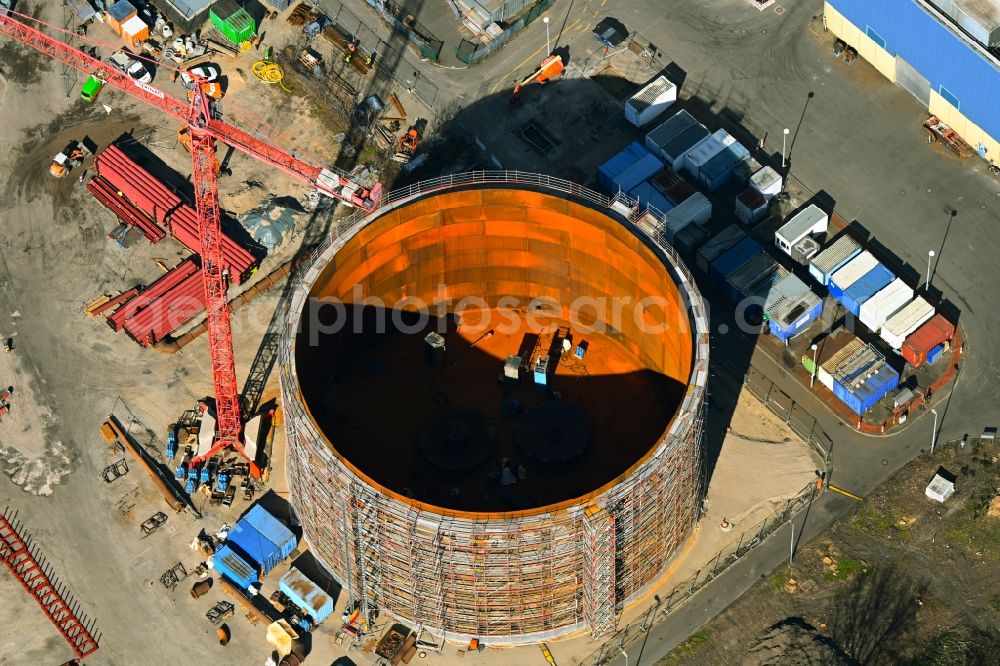 Berlin from above - Construction site for the new construction of a  retention basin and water storage