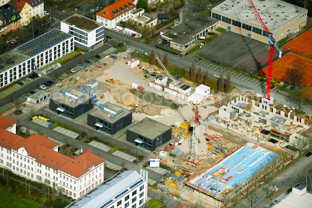 Aerial photograph Aschaffenburg - Construction site of data center building and online data processing hub on Bessenbacher Weg in Aschaffenburg in the state Bavaria, Germany